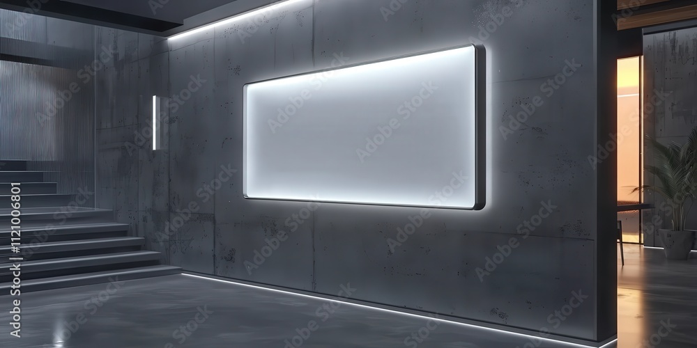 Poster modern digital display on wall with 3d rendering in contemporary interior space featuring minimalist