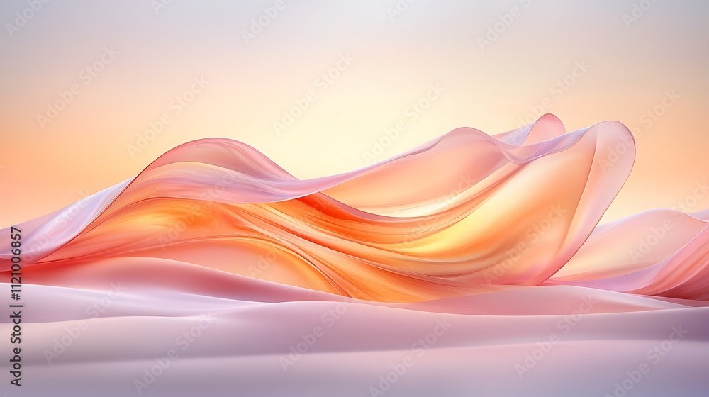 Poster graceful abstract waves serene digital art with ethereal soft color palette