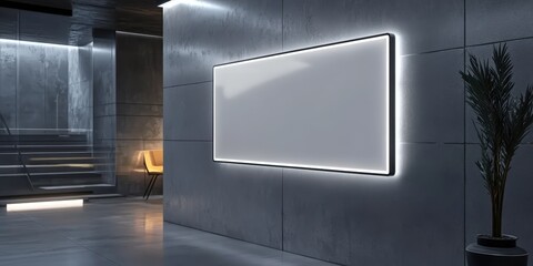 Modern Blank Digital Display on Wall in Contemporary Interior with Minimalistic Design and Soft Lighting for Innovative Presentations or Advertising