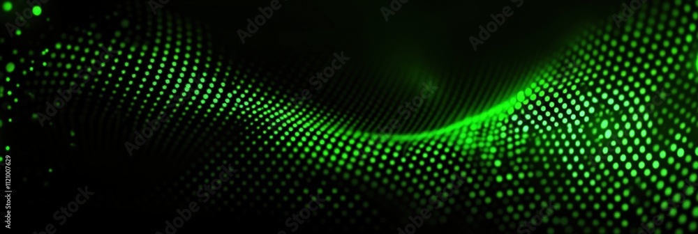 Poster dark green background with glowing bokeh lights and soft waves creating a dreamy and ethereal atmosp