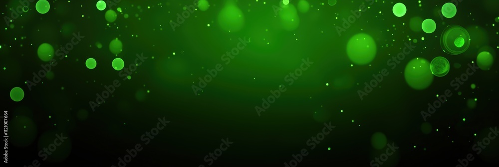 Poster enchanting dark green background with glowing bokeh lights for creative design and art projects