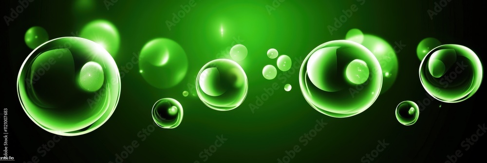 Aufkleber glowing dark green background with bokeh lights and abstract circular shapes for creative and artist