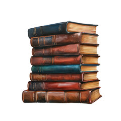 Stack of vintage books with leather covers and gold accents