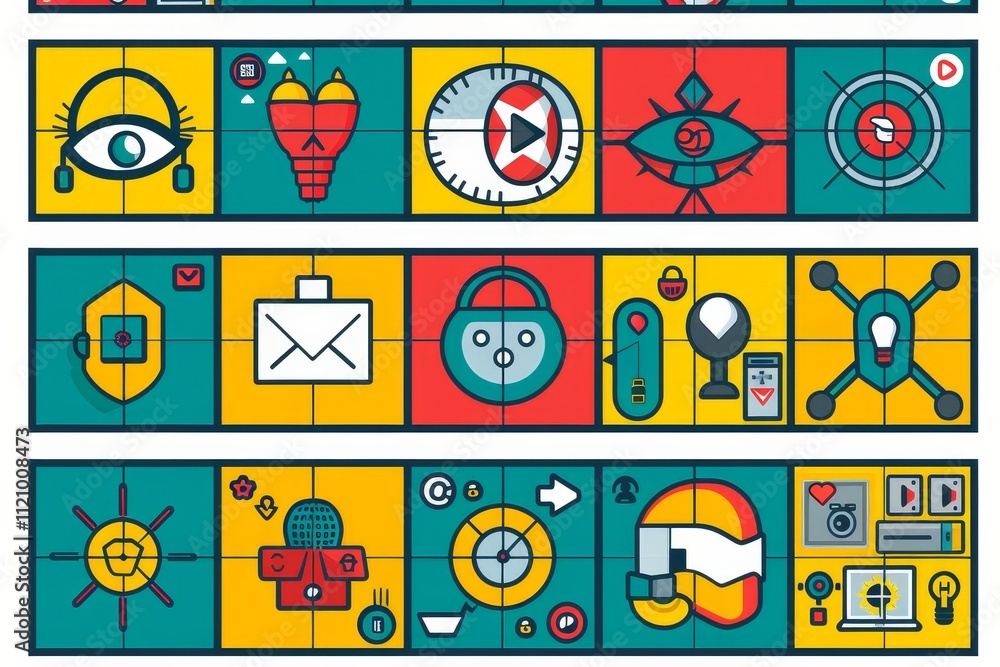 Poster a collection of vibrant icons featuring various designs and colors, showcasing diversity in style an