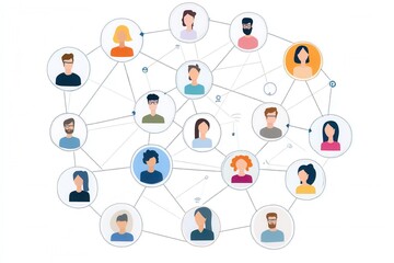 Network of diverse people interconnected. Illustrates collaboration, connection, and teamwork in a modern setting.