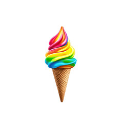 Delicious rainbow swirl ice cream in cone