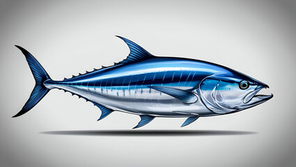 Obraz premium World Tuna Day, Bluefin tuna illustration on white background, Tuna Seafood for Culinary and Food Concepts. A tuna fish jumping out the water, Generative Ai