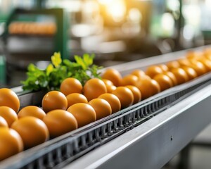 Closeup of automated conveyor systems in poultry processing, automated chicken processing, modern, precise