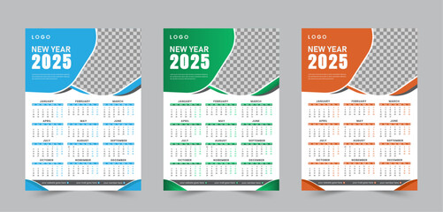 2025 wall calendar template, One page wall calendar design for 2025, Corporate design planner template, minimalist style vector design