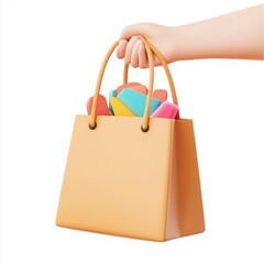 A hand holding paper shopping bag isolated on white background for retail branding campaigns