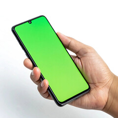 phone in hand. hand holding smart phone with green screen
