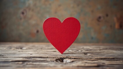 Romantic Red Heart on Rustic Wooden Table, Valentine's Day Love Symbol