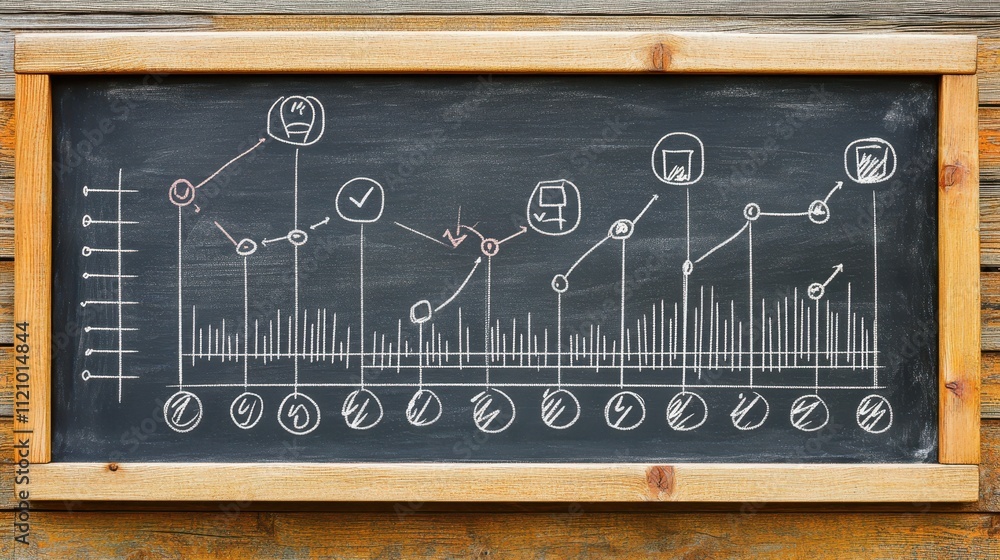 Poster chalkboard bar chart sketch, visualizing growth data analysis and business trends