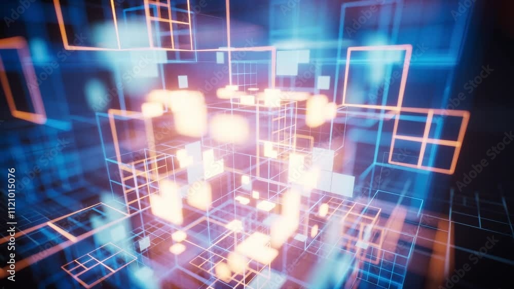 Poster digital cyberspace with glowing cross lines, 3d rendering.