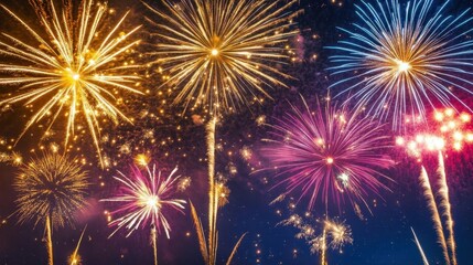 Colorful fireworks exploding in the night sky, celebrating an event.
