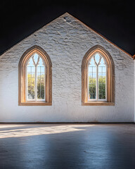 Elegant interior of historic space with arched windows and soft natural light in daytime