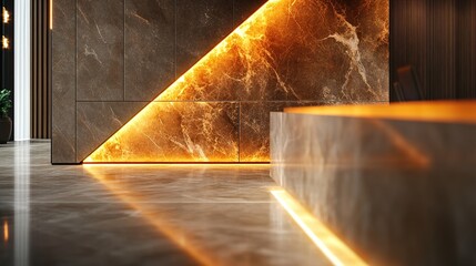 Illuminated Reception Desk and Wall Design: A Modern Marble Interior