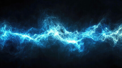 Fototapeta premium Electrifying blue light streaks aligned horizontally on a deep black background, showcasing intense glow and a motion blur effect 