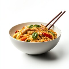 Delicious Chicken Noodles With Vegetables In A Bowl
