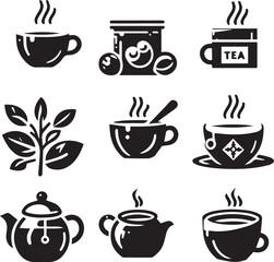 A simple and elegant black-and-white vector icon of a coffee and tea cup, perfect for logos, branding, and web design. Scalable and versatile for various creative projects and food-related themes.