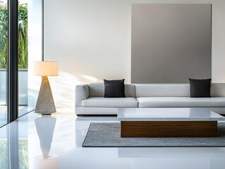 Elegant modern living room with natural light and minimalist decor