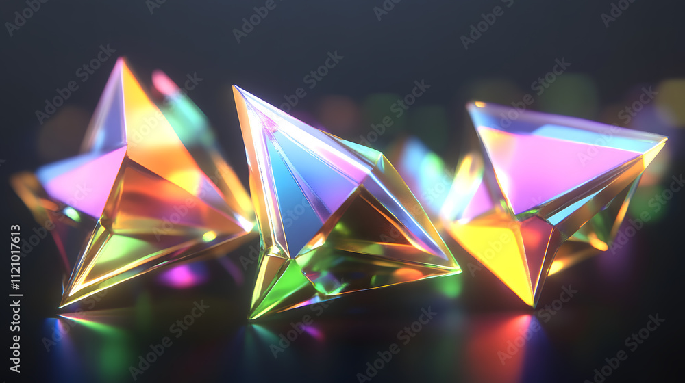Poster vibrant crystal prisms reflecting light studio setting digital art abstract environment close-up vie