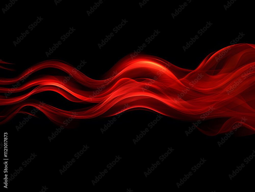 Poster dynamic flow of red light waves abstract art digital design dark environment close-up view energy an