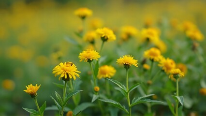 Vibrant Yellow Tansy Flowers in a Field, Close-Up Artistic Painting Style