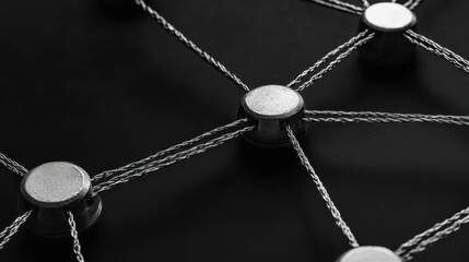 Fototapeta premium Shimmering silver beads closeup, detailed look at metallic texture and exquisite craftsmanship