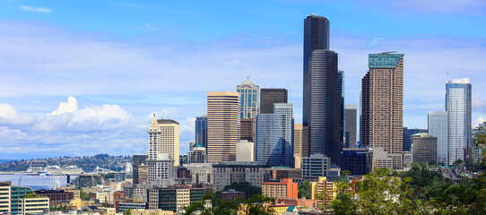 Panoramic view of Seattle downtown ranked 15th largest city in USA