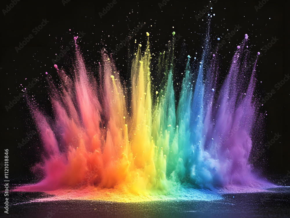 Poster vibrant color explosion abstract art digital creation black background close-up view creative concep
