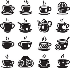 A simple and elegant black-and-white vector icon of a coffee and tea cup, perfect for logos, branding, and web design. Scalable and versatile for various creative projects and food-related themes.