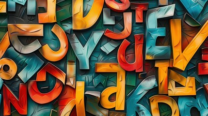 Fototapeta premium A vibrant collage of colorful, stylized letters and shapes.