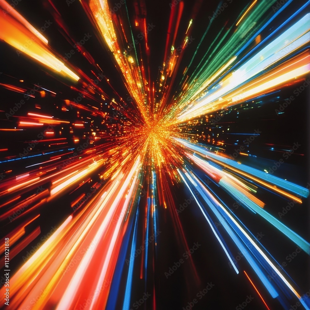 Aufkleber Dynamic Burst of Light Exploding in Vibrant Colors, Creating a Captivating Display Reminiscent of a Cosmic Event