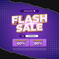 Naklejka premium Flash Sale discount deals Editable text dynamic violet purple gradient break paper halftone style banner