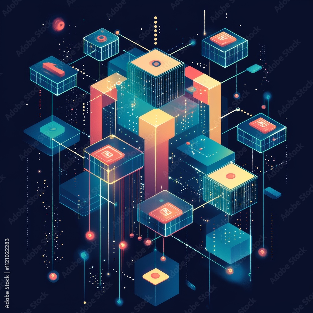 Poster exploring the vibrant digital landscape of advanced technology and data networks in a visually stunn