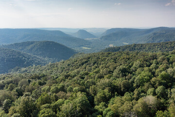 Obraz premium Southern Urals, Bashkortostan, the Gumerovskoye Gorge in summer. Aerial view.