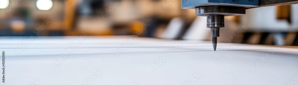 Poster high speed machinery cutting large paper sheets with precision. sharp blade glides smoothly, showcas