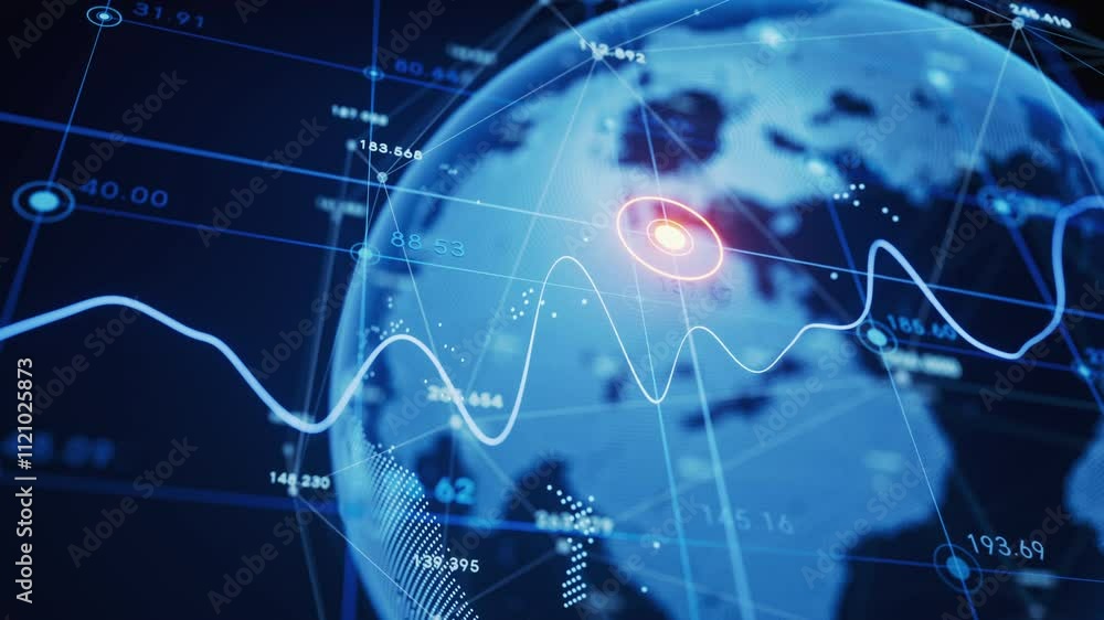 Poster statistical graph and virtual earth with finance concept, 3d rendering.