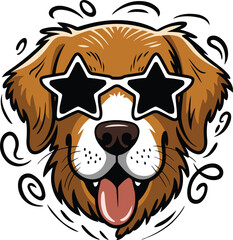 Golden Retriever Vector Illustration Wearing Trendy Sunglasses – Perfect Clipart for Dog and Pet Design Projects