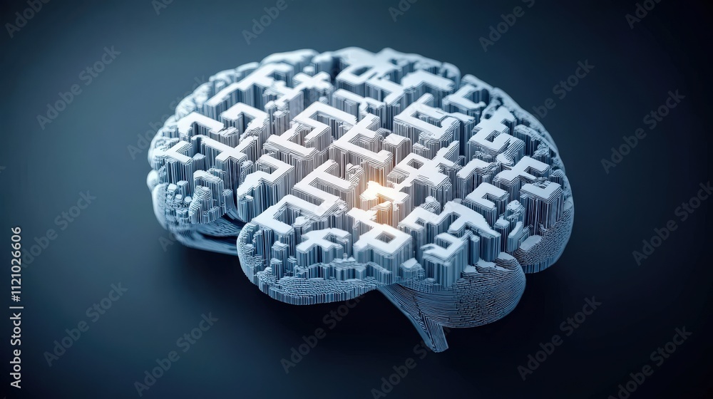 Aufkleber Abstract Representation of a Human Brain with Intricate Maze Pattern Symbolizing Complex Thought Processes and Intellectual Challenges in a Modern Digital Context