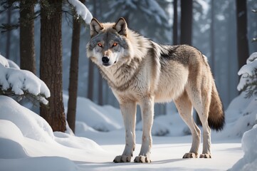 Obraz premium Majestic wolf in snowy forest. (3)