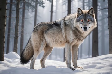 Obraz premium Gray wolf in snowy forest.