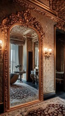 Opulent Gold-Framed Mirror in a Grand Interior