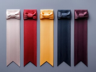 Satin ribbon bookmarks with engraved silver pendants, customized with wedding details, representing an elegant wedding favor