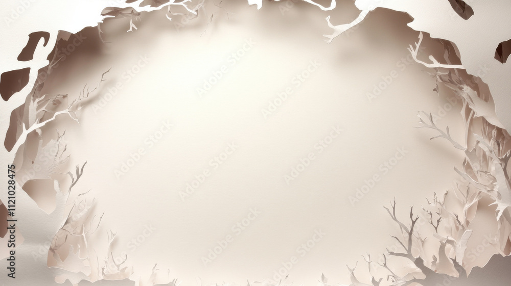 Poster creative paper cutout design featuring intricate tree branches and soft background, perfect for arti
