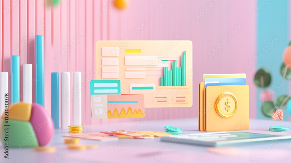 Poster illustration developing a web application, moving design elements in the screen background, enhance 