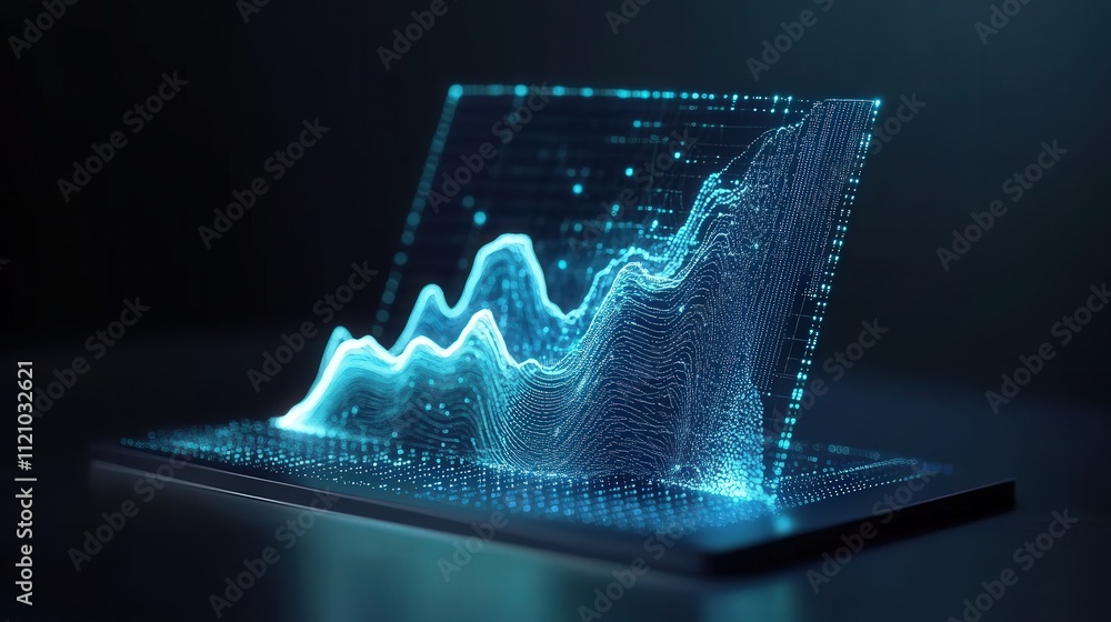 Aufkleber futuristic digital data visualization with glowing waves and dots representing growing analytical tr