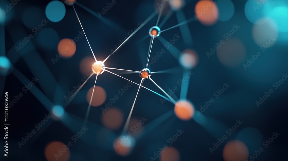 Poster Abstract representation of interconnected nodes and beams of light, symbolizing technology, innovation, and networking in a digital environment with vivid colors and patterns.