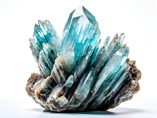 macro mineral stone aquamarine on a white background 
